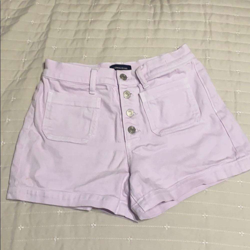 Light purple jcrew high rise jean shorts!